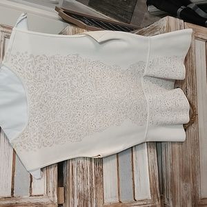 BCBG Maxazria beige and cream top fancy waist